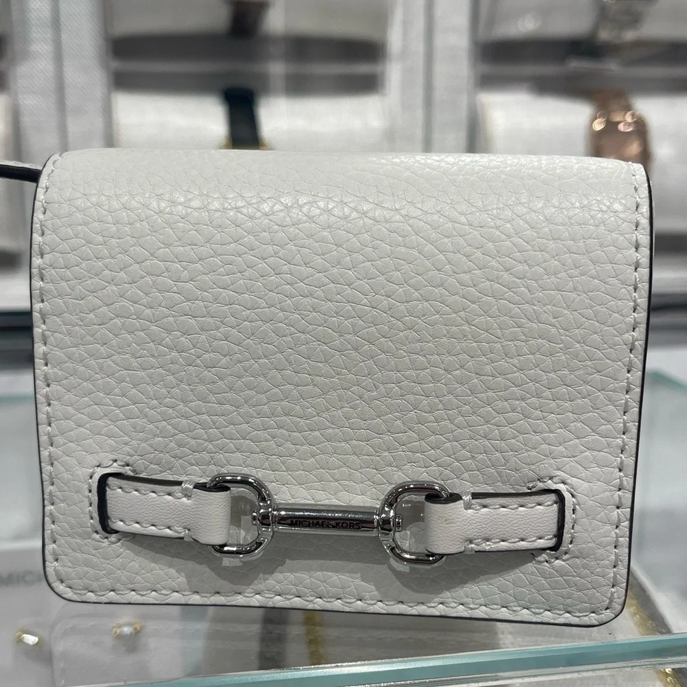 MICHAEL KORS Carson Small Pebbled Leather Wallet Optic White  NWT
